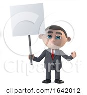 3d Businessman With A Blank Placard