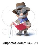 3d Cartoon Blind Man Is Holding A Book