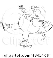 Cartoon Black And White Cow Worker Slipping On A Banana Peel