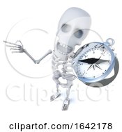 3d Spooky Skeleton Character Navigating With A Magnetic Compass