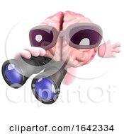 Poster, Art Print Of 3d Brain Character Using A Pair Of Binoculars