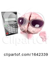 Poster, Art Print Of 3d Human Brain Character Holding A Digital Calculator