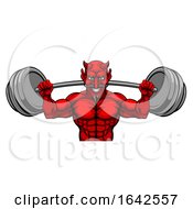 Poster, Art Print Of Devil Weight Lifting Body Builder Sports Mascot
