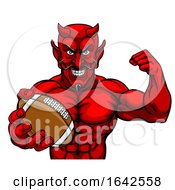 Poster, Art Print Of Devil American Football Sports Mascot Holding Ball