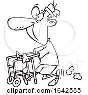 Poster, Art Print Of Cartoon Outline Feisty Old Man Walking With A Walker