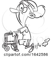 Poster, Art Print Of Cartoon Outline Feisty Old Woman Walking With A Walker