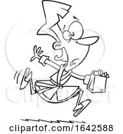Cartoon Lineart Mother Or Wife Running With A Forgotten Lunch Bag by toonaday