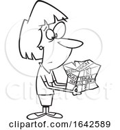 Cartoon Lineart Woman Holding A Mangled Fragile Package