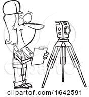Cartoon Lineart Female Surveyor Taking Notes