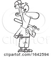 Cartoon Lineart Baseball Player Standing With A Bat by toonaday
