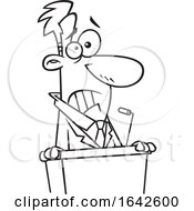 Cartoon Lineart Scared Man At A Speech Podium by toonaday