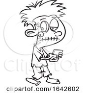 Cartoon Lineart Zombie Boy Texting