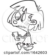 Poster, Art Print Of Cartoon Outline Zombie Girl Texting