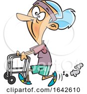 Poster, Art Print Of Cartoon Feisty Old White Woman Walking With A Walker