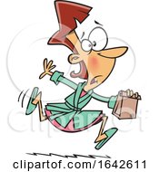 Cartoon White Mother Or Wife Running With A Forgotten Lunch Bag by toonaday