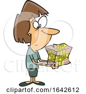 Cartoon White Woman Holding A Mangled Fragile Package