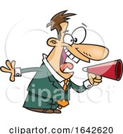 Cartoon White Male Energetic Boss Shouting Through A Megaphone by toonaday