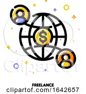 Poster, Art Print Of Icon Of Two Abstract People On Background Of Globe For Freelance Or Self-Employment Concept