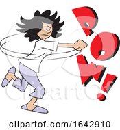 Cartoon Hispanic Woman Fighting Back With Pow Text