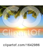 Poster, Art Print Of 3d Palm Tree Leaves Against A Sunset Ocean Landscape