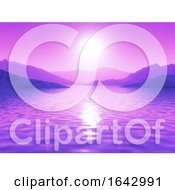 Poster, Art Print Of 3d Purple Sunset Ocean Landscape