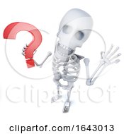 3d Funny Cartoon Skeleton Character Holding A Question Mark Symbol
