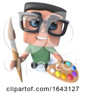 3d Funny Cartoon Nerd Geek Hacker Character Holding A Paintbrush And Palette by Steve Young
