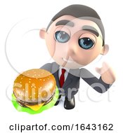 Funny Cartoon 3d Businessman Character Holding A Cheese Burger Snack by Steve Young