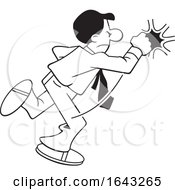 Poster, Art Print Of Cartoon Black And White Business Man Fighting Back
