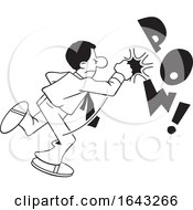 Poster, Art Print Of Cartoon Lineart Black Business Man Fighting Back With Pow Text