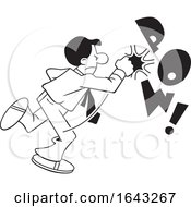 Cartoon Black And White Business Man Fighting Back With POW Text