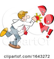 Cartoon White Business Man Fighting Back With Pow Text