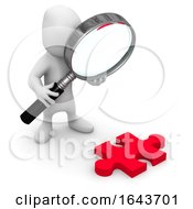 Poster, Art Print Of 3d Person Looking At Jigsaw Puzzle Piece Through Magnifying Glass