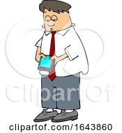 Cartoon Young White Business Man Checking His Cell Phone