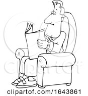 Poster, Art Print Of Cartoon Black And White Businessman Reading A Newspaper In A Chair