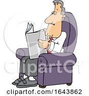 Poster, Art Print Of Cartoon White Businessman Reading A Newspaper In A Chair