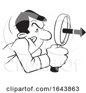 Poster, Art Print Of Cartoon Black And White Man Peering Through A Magnifying Glass