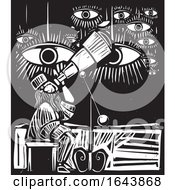Poster, Art Print Of Black And White Woodcut Astronomer And Eyes