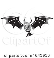 Poster, Art Print Of Black And White Owl With Bat Wings Tribal Tattoo Design
