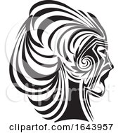 Poster, Art Print Of Black And White Womans Face In Profile Tribal Tattoo Design