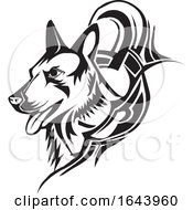 Poster, Art Print Of Black And White German Shepherd Dog Tattoo Design
