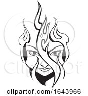Poster, Art Print Of Black And White Tribal Womans Face And Flames Tattoo Design