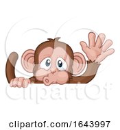 Poster, Art Print Of Monkey Cartoon Animal Behind Sign Waving