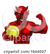 Devil Tennis Sports Mascot Holding Ball