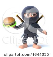 3d Cartoon Ninja Assassin Character Holding A Beef Burger Snack