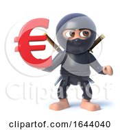 3d Funny Cartoon Ninja Warrior Assassin Character Holding A Euro Currency Symbol