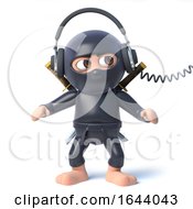 3d Funny Cartoon Ninja Assassin Listening To Headphones