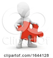 Poster, Art Print Of 3d Little Person Holding A Jigsaw Puzzle Piece