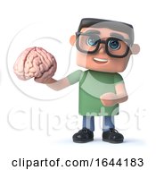 3d Funny Cartoon Hacker Nerd Character Holding A Human Brain by Steve Young