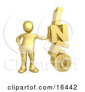 Gold Person Leaning Against The Word Info